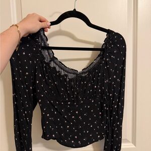 Wild Fable Black Floral Ruffle Top